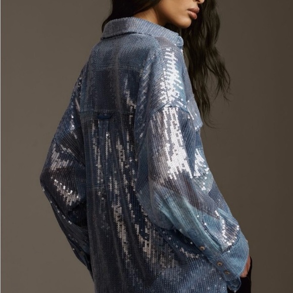 Pilcro Blue Sequin Top - Picture 2 of 5